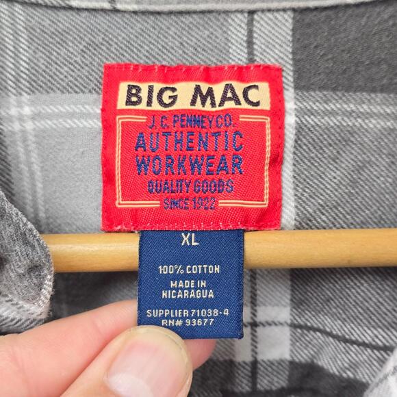 Vintage Big Mac Jc Penny Long Sleeve Flannel Shirt Mens XL Gray Plaid Checkered - Picture 4 of 7